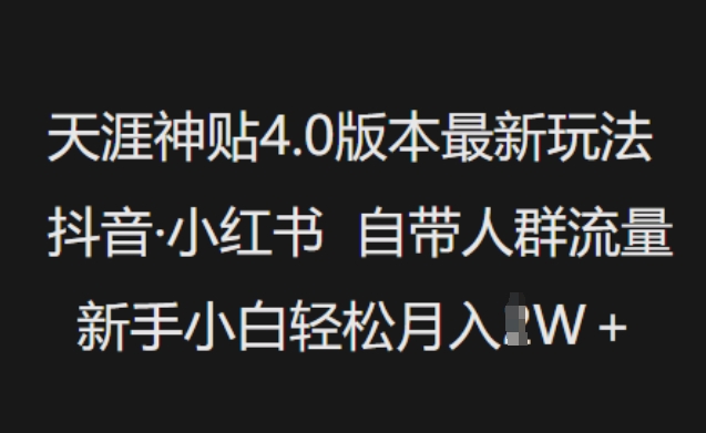 天涯神贴4.0版本最新玩法，抖音·小红书自带人群流量，新手小白轻松月入过W-匠马插画笔刷课程资料网
